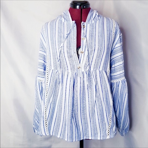 Love Riche Tops - NWT| ⛵️Blue Striped Hooded Gauzy Tunic